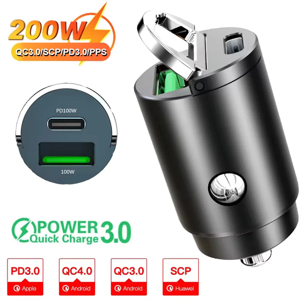 100W USB-C PD Car Charger – Fast Dual Port Quick Charge Adapter
