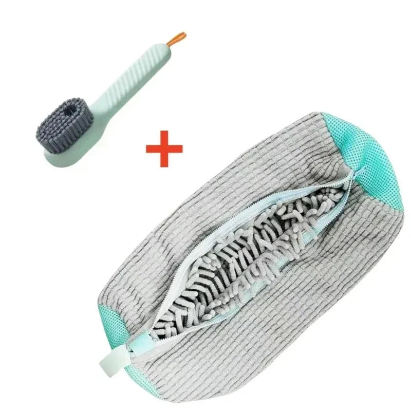 Fluffy Fiber Shoe Washing Bag 360° Surround Cleaning Reusable Durable Machine-Washable Laundry Bag with Zipper Closure (1pc)